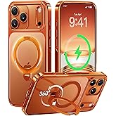 CASEKOO Cosmic Orange Glossy for iPhone 17 Pro Max Case [360 Spin Magnetic Stand][Fit for MagSafe][17FT Military Protection] Slim Polished for iPhone 17 Pro Max Case with Stand 6.9'', Cosmic Orange