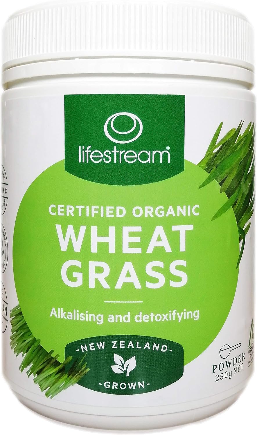 Certified Organic Wheat Grass Powder 250g, Alkalising and Detoxifying, Detox, Immune System, Vegan, No Added Dairy, Soy