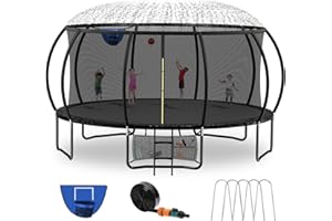 Kiivakii 14FT & 16FT Trampoline for Kids & Adults, Big Round Trampoline with Basketball Hoop, Sprinkler & ASTM Certified
