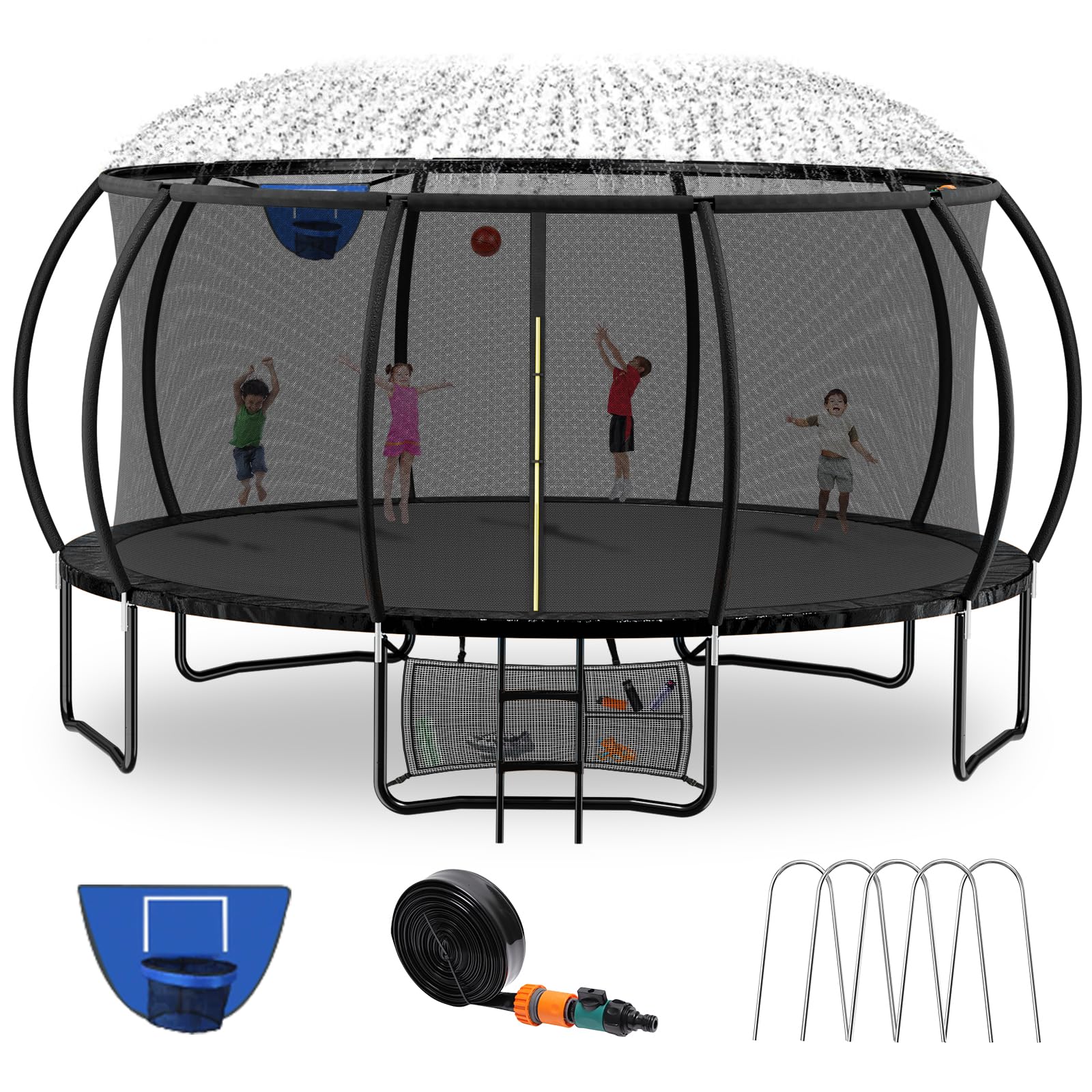Photo 1 of ***INCOMPLETE***Kiivakii 16FT Trampoline, Outdoor Trampolines for Kids and Adults, Recreational Trampoline with Basketball Hoop, Heavy Duty Round Trampolines with Sprinkler for Backyard, ASTM Approved, Black
