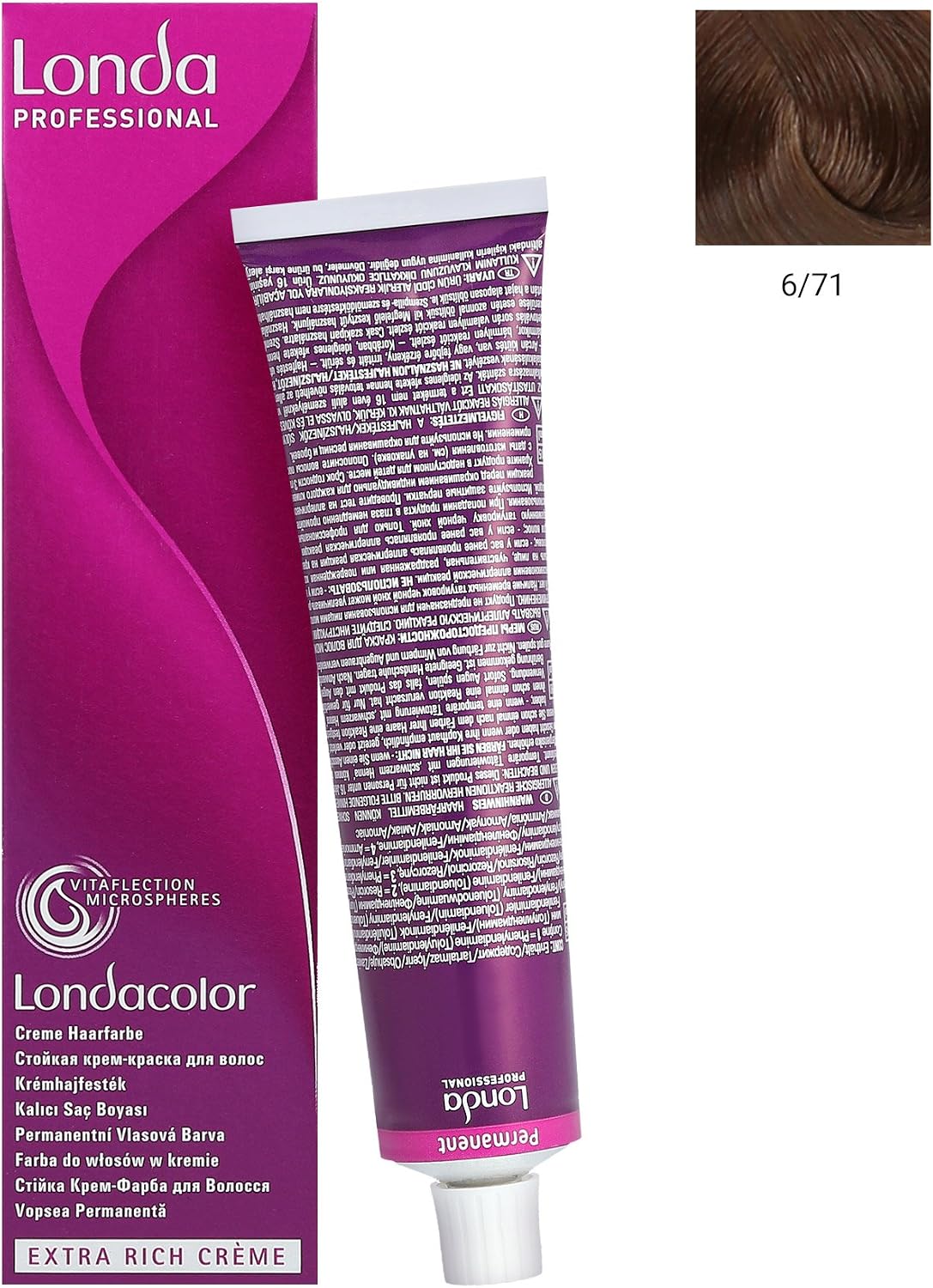 Londa Professional Extra Rich Cream Permanent Hair Color with Vitaflection Microspheres 6/71, 0.15 kg, 60 milliliters