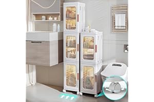 PIBEIBUK 3-Tiers Slim Bathroom Storage Cabinet, Plastic Narrow Storage Organizer with Doors and Shelves, Movable Waterproof Bathroom Floor Cabinet for Small Spaces, Kitchen, Laundry, Office, Bedroom