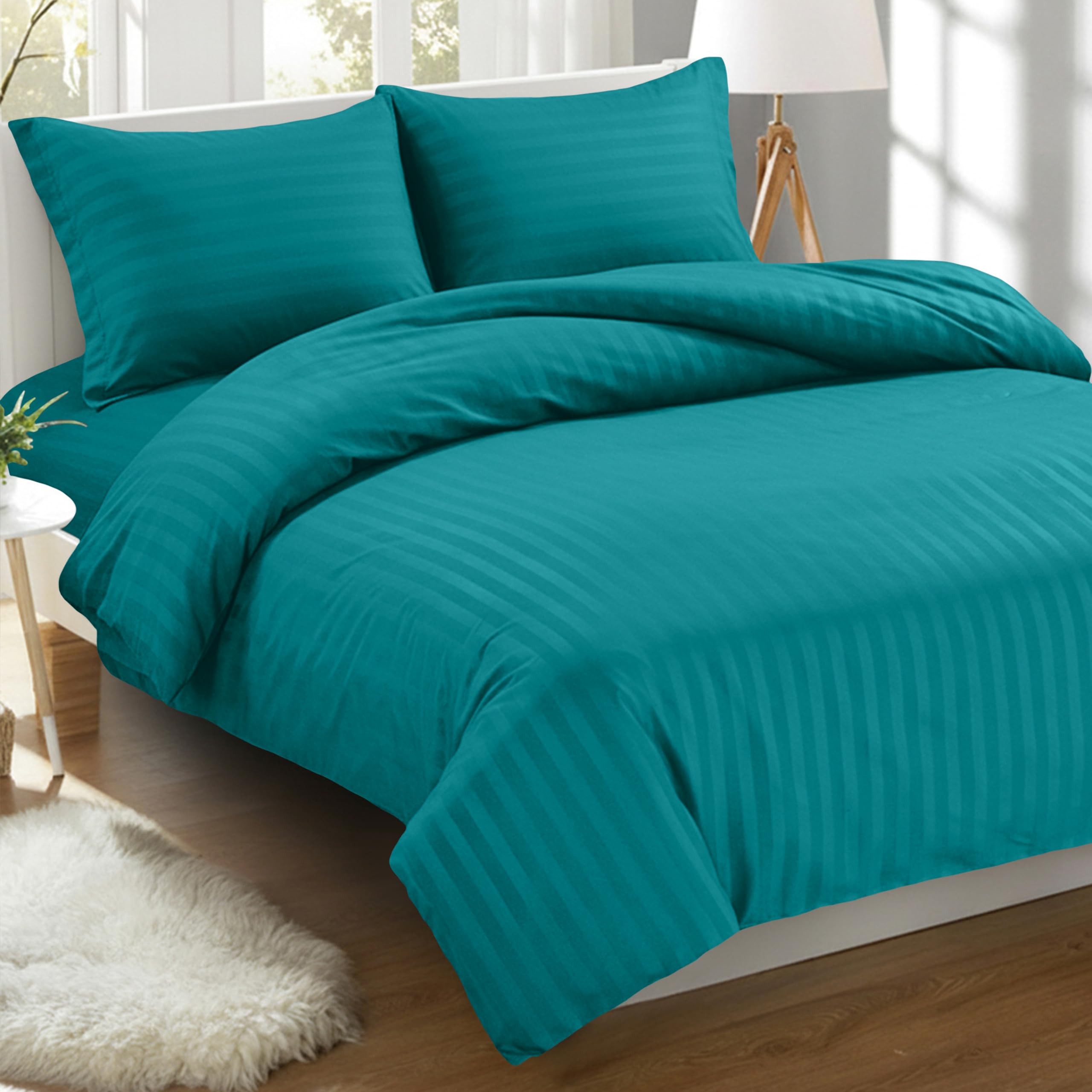 Elegant Comfort Best, Softest, Coziest 3-Piece Duvet Cover Sets! - 1500 Thread Count Egyptian Quality Luxurious Wrinkle Resistant 3-Piece DAMASK STRIPE Duvet Cover Set, Full/Queen, Turquoise