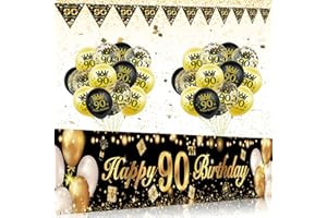 90th Birthday Decorations for Men and Women, 90th Birthday Decoration Kit with Black Rose Gold Happy 90th Birthday Banner, Bl
