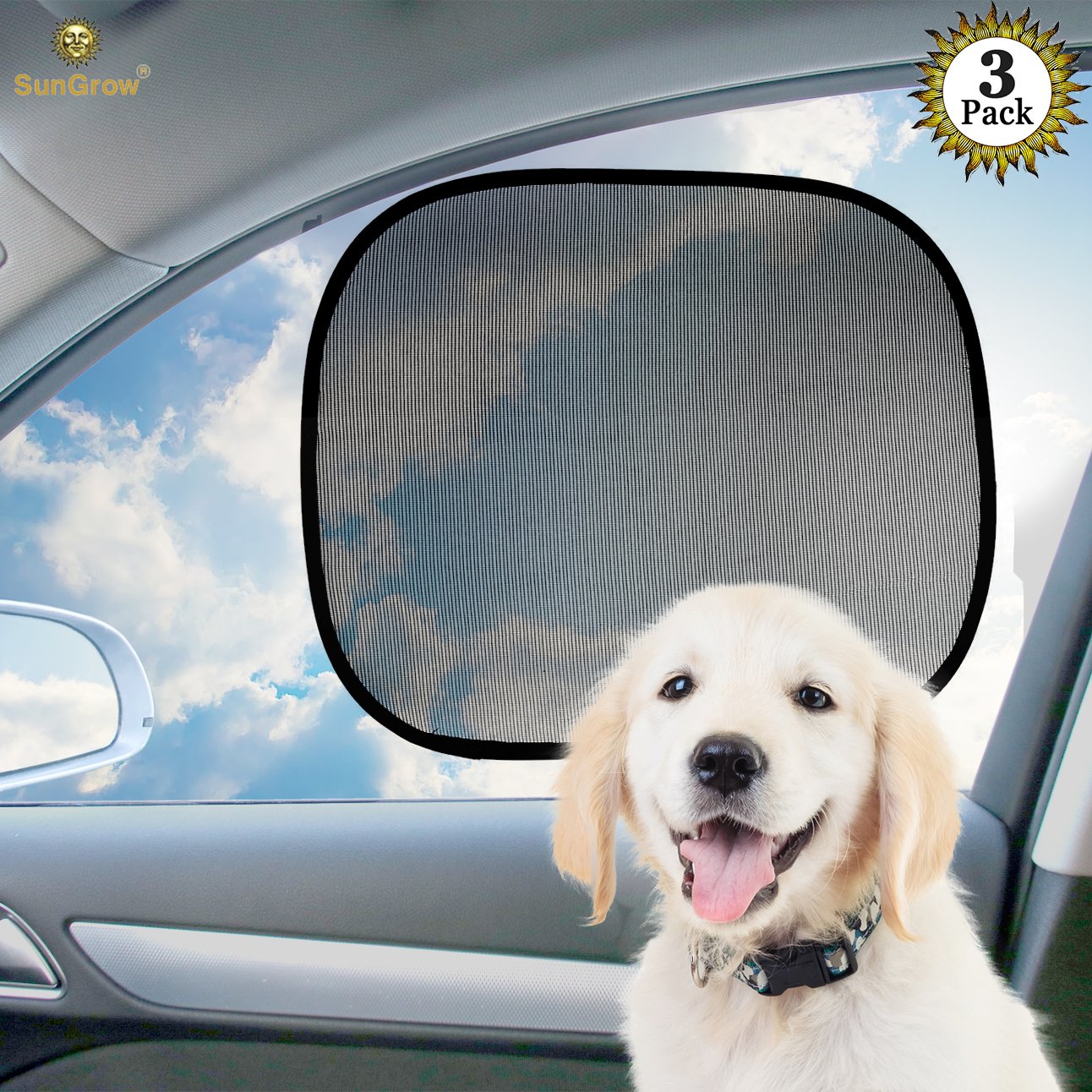 3 Car Sunscreen Shade for Dogs --- Covers and Protects Pets from Harmful UV Rays, Sunglare and Heat - Ideal for Side and Rear Windows - Premium Quality PVC