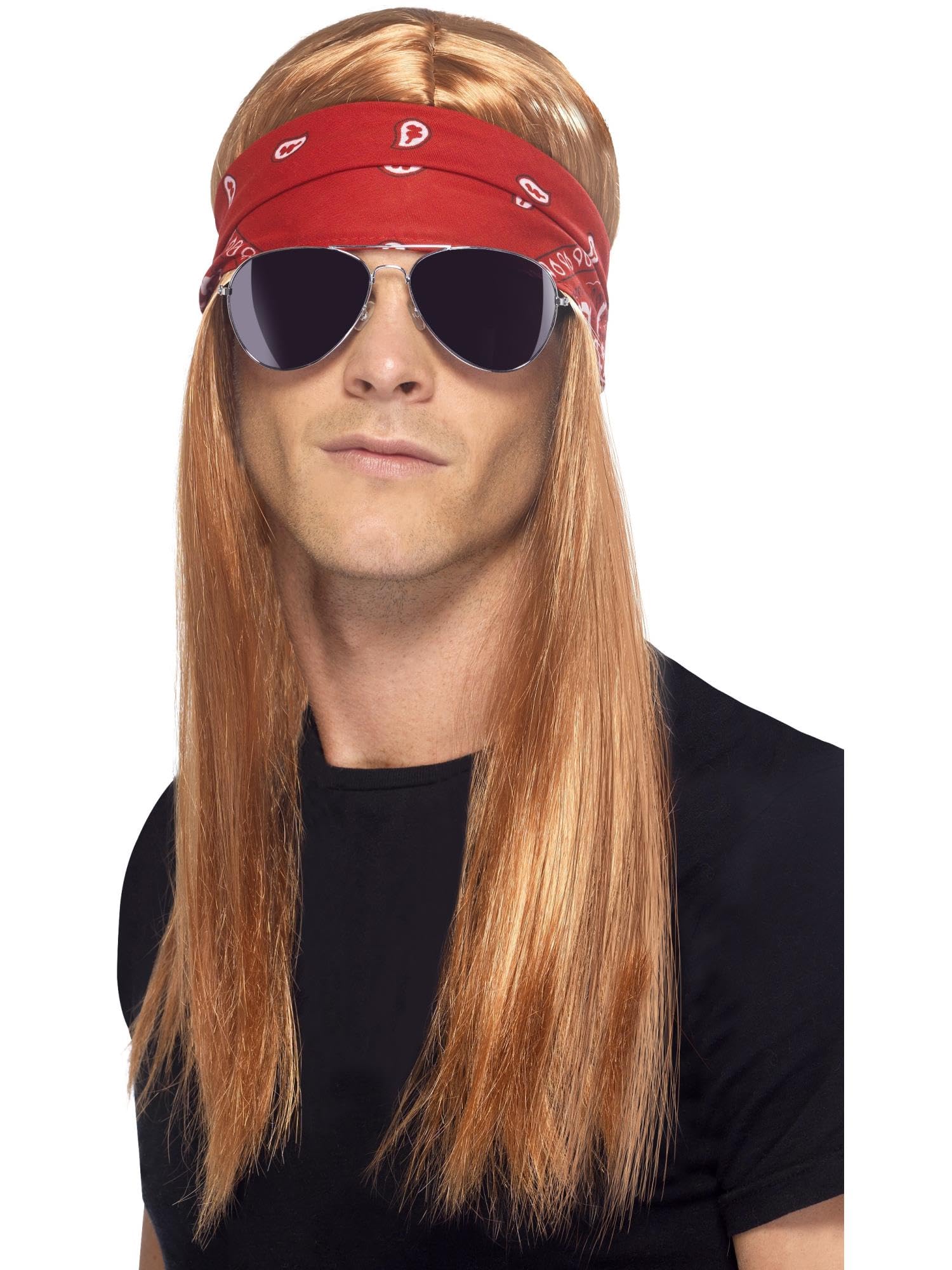 Smiffys 90's Rocker Kit with Auburn Wig, Bandana and Sunglasses(Size: One size)