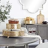 Deco 79 Metal Cake Stand with Mosaic Patterns, Set of 3 19", 17", 13"W, Gold