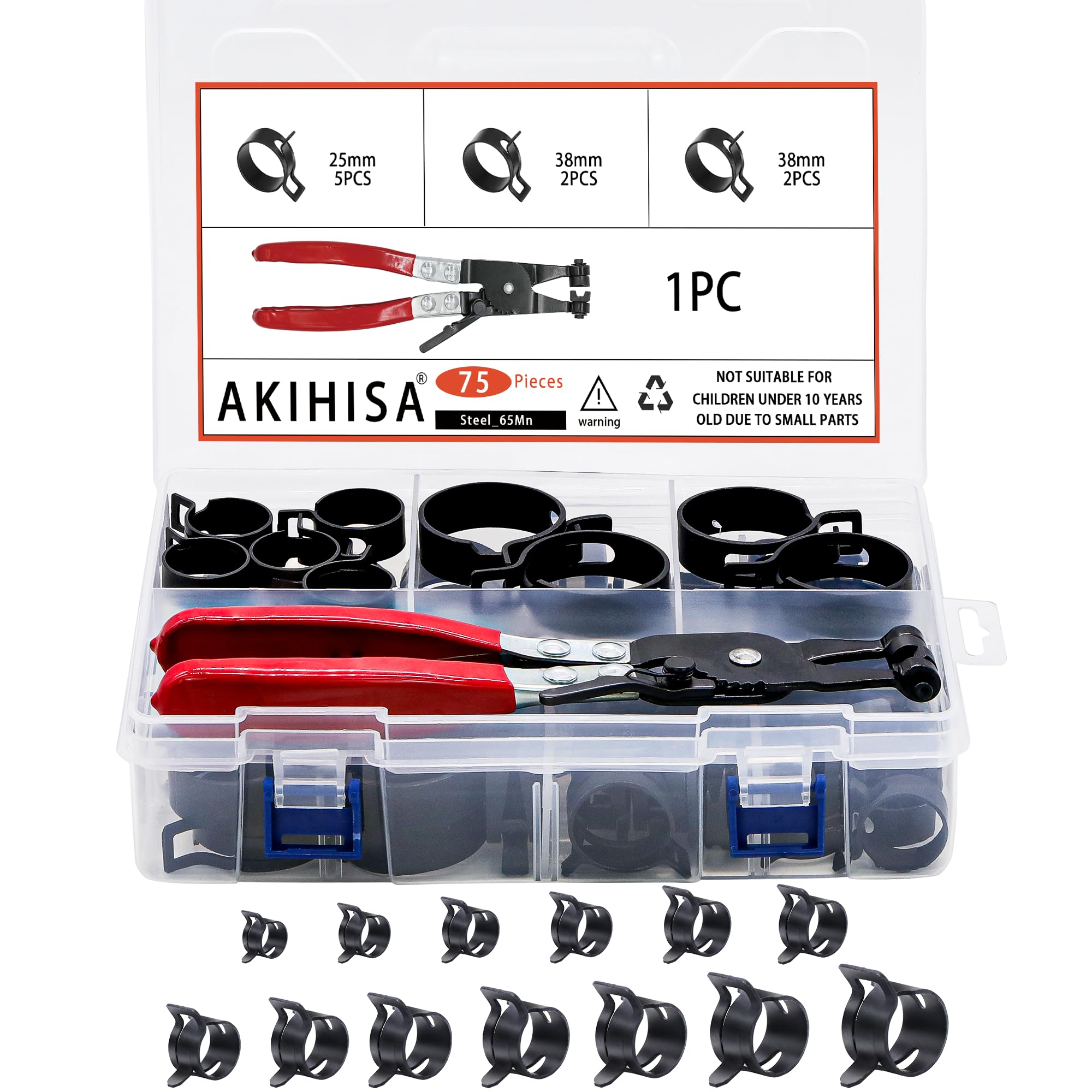 AKIHISA 75Pcs 19-38mm Spring Band Hose Clamp
