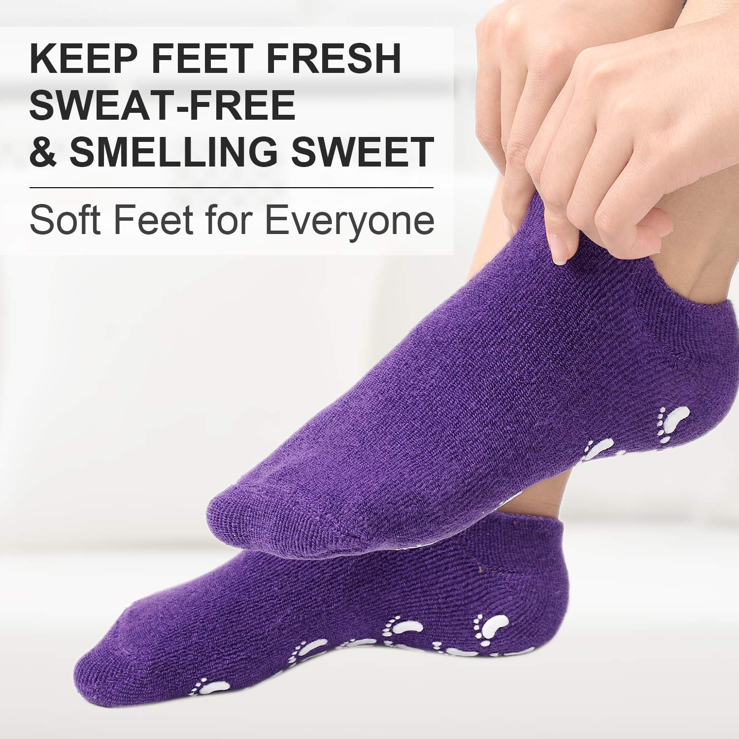 (4PC) Heel Spa Socks, Moisturizing Socks, Soft Gel Socks Inner Lining Infused with Essential Oils and Lotions -Best for Rough Calluses, Cracked Heel, Soften Dry feet/ (Blue & Purple) for Women & Men. : Beauty