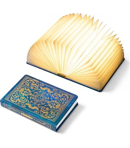 XIUDI 8 Colors Mini Folding Book Lamp,Portable Wooden Book