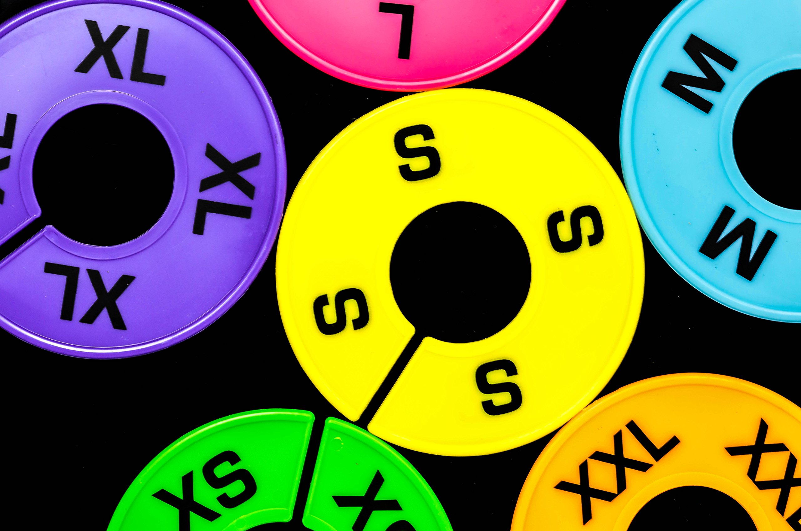 Size Dividers Hangers Markers [XS-XXL 36 Piece 6 colors] Clothing Round Hangers - Closet Rack Size Dividers