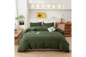 ECOCOTT 3 Pieces Duvet Cover Set Full Size 100% Washed Cotton 1 Cover with Zipper and 2 Pillowcases, Ultra Soft and Easy Care Breathable Cozy Simple Style Bedding Set (Avocado Green)