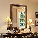 Autdot Antique Bathroom Wall Mirror 36.5" X 25", Bronze Mirror with Ornate Carvings Solid Wood Frame, Handmade Aging, for Vin