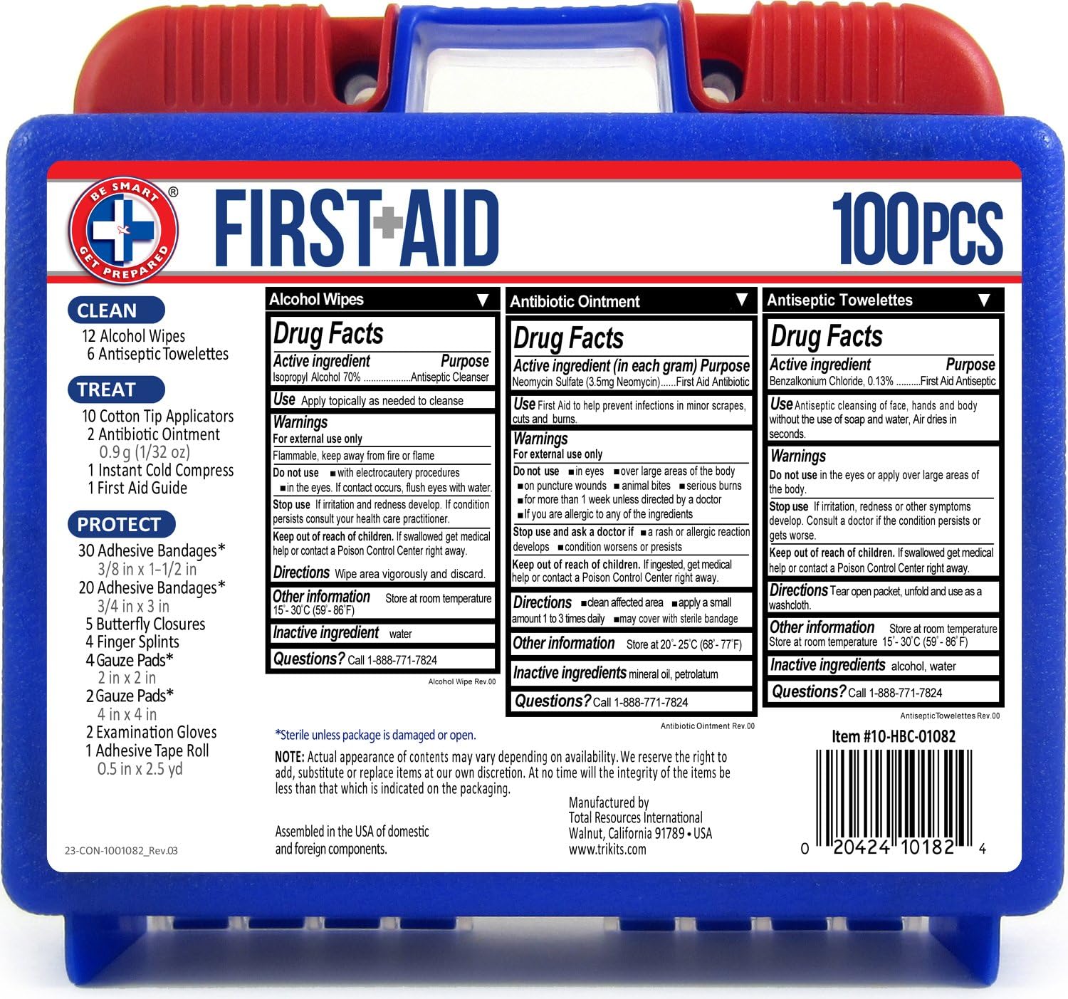 Be Smart Get Prepared 10HBC01082 100Piece First Aid Kit, Clean, Treat & Protect Most Injuries With The Kit that is great for Any Home, Office, Vehicle, Camping & Sports. 0.71 Lb: Health & Personal Care