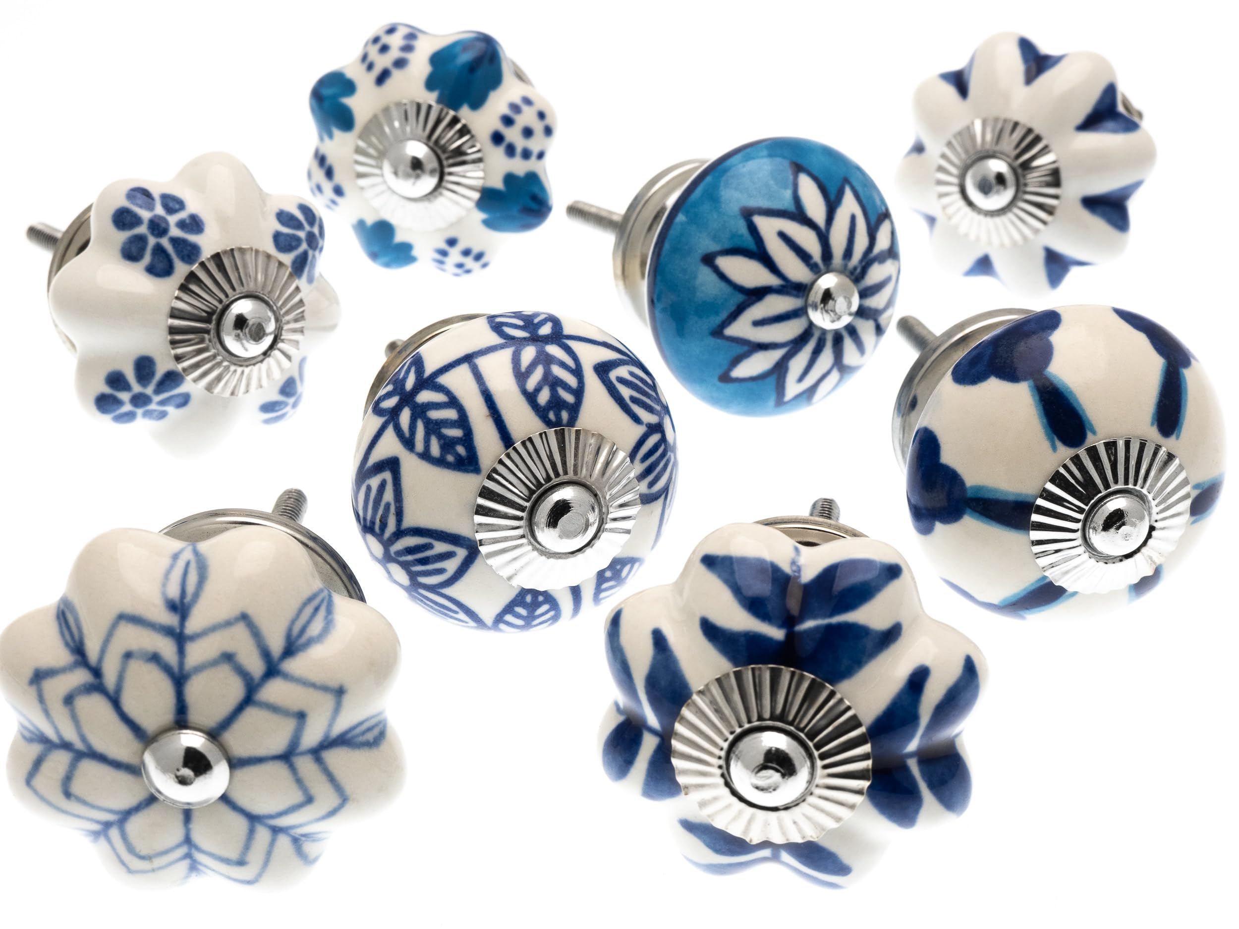 Mango Tree - Mixed Set of Blues Ceramic Cupboard Knobs x Pack 8 (MG-706)