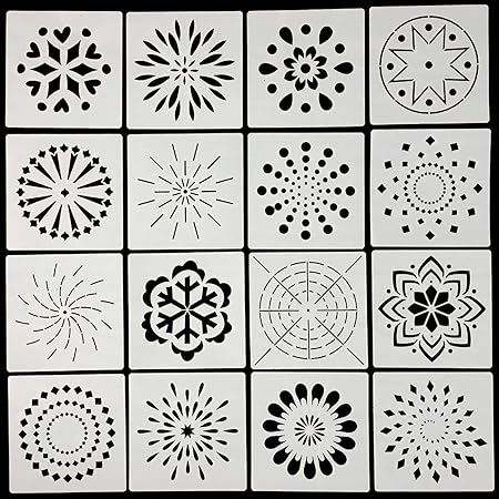 Amazon Co Jp 曼荼羅模様ステンシルテンプレート 再利用可能な曼荼羅ドット柄 ステンシル 岩 壁アート キャンバス 木製 家具 塗装 16パック ホビー