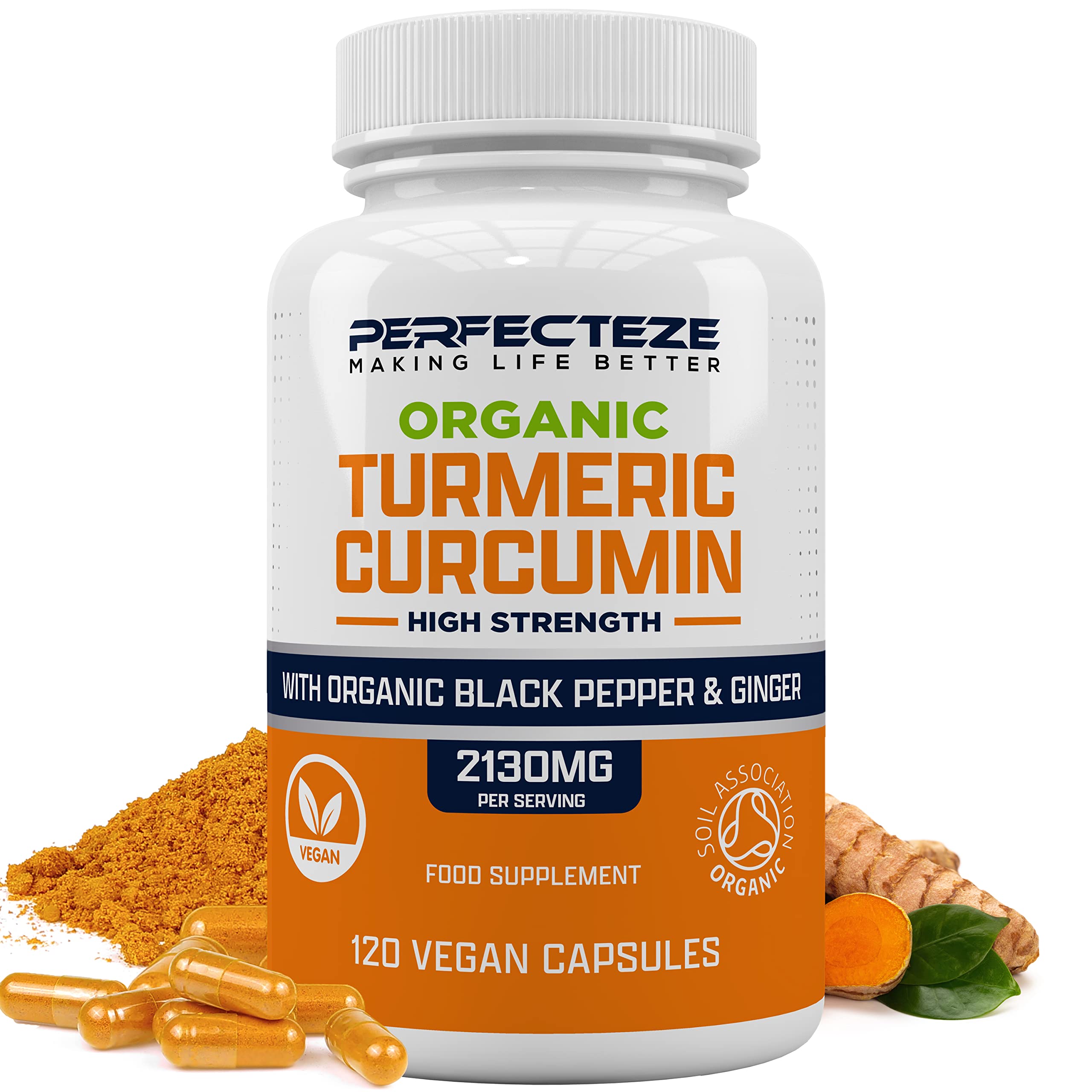 Organic Turmeric Curcumin High Strength and Black Pepper with Ginger 120 Vegan Capsules 2130MG Advanced Turmeric with Active Ingredient Curcumin