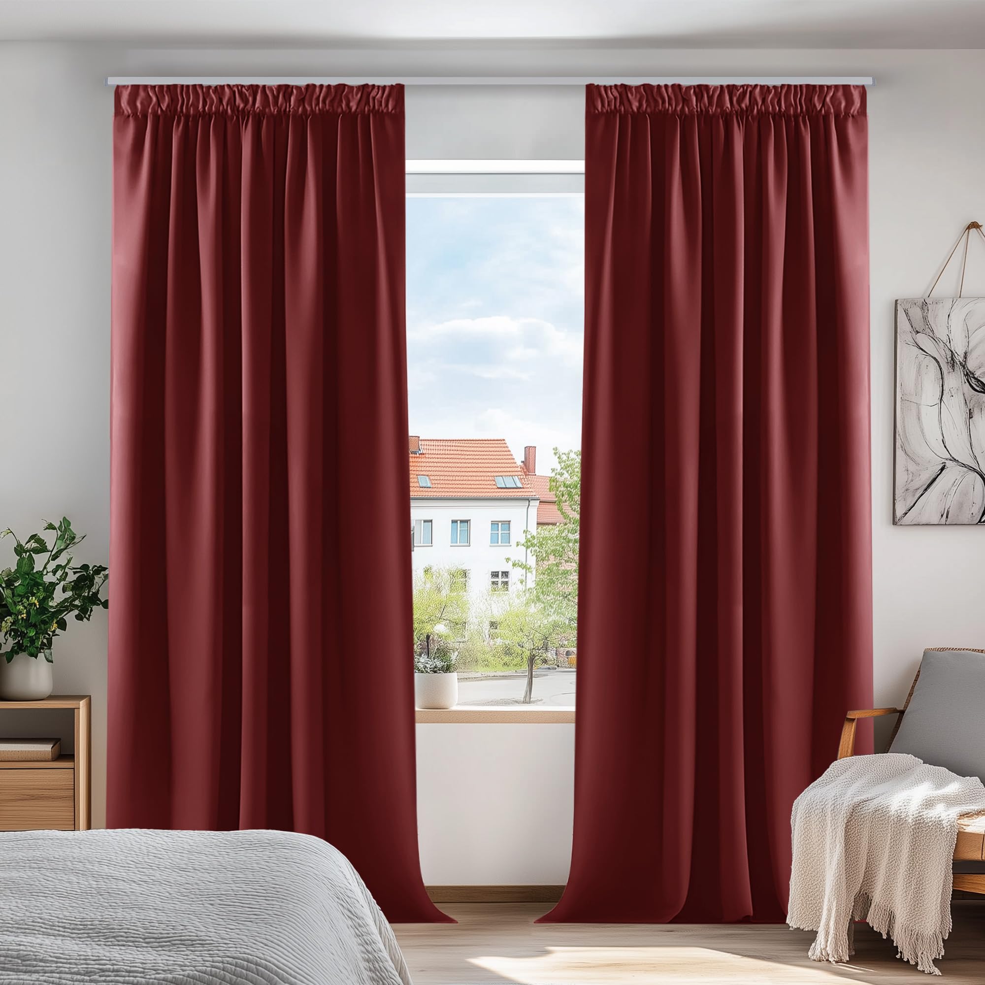 Deconovo Thermal Insulated Blackout Curtains Pencil Pleat Curtains for Girls Room Red W55 x L87 Inch 2 Panels