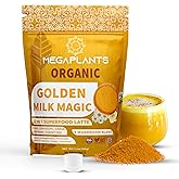 MEGAPLANTS Golden Milk Magic (30 Servings) | Superfood 5 Mushroom Blend for Sleep, Relaxation, Relief | Turmeric, Ashwaghanda, Valerian, Chamomile + 5 Mushroom Blend | Smoothie, Beverage 5000mg
