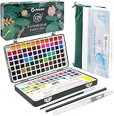 Artecho Watercolor Paint Set 128 Colors in Portable Box with Papers & Brushes