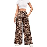 Women Pants Leopard Print Casual Pants Going Out Wide Leg Pants High Waisted Cheetah Pants for Women