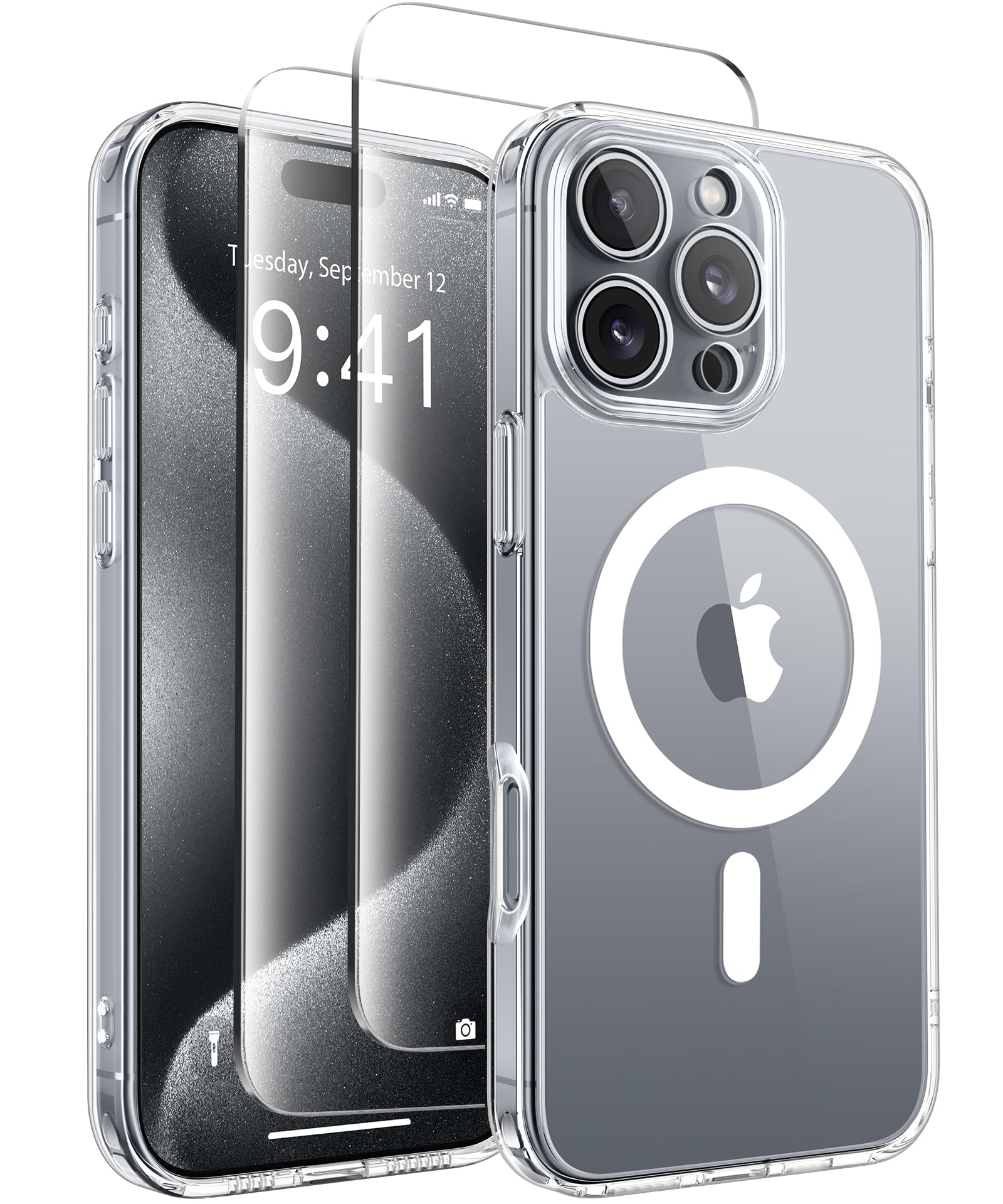 CAPRARO Magnetic Compatible with iPhone 16 Pro Case, Upgraded [Full Camera Protection] [Compatible with MagSafe] Protective Translucent Matte Women Girl Phone Case Cover, Clear