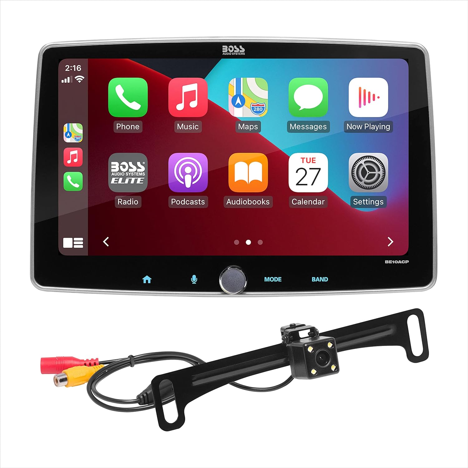 BOSS Audio Systems BE10ACP-C - Apple CarPlay, Android Auto, Single Din Chassis with Double DIN Conversion Brackets, Detachable 10 Inch Touchscreen, Bluetooth, No DVD, RGB Illumination, Rear Camera