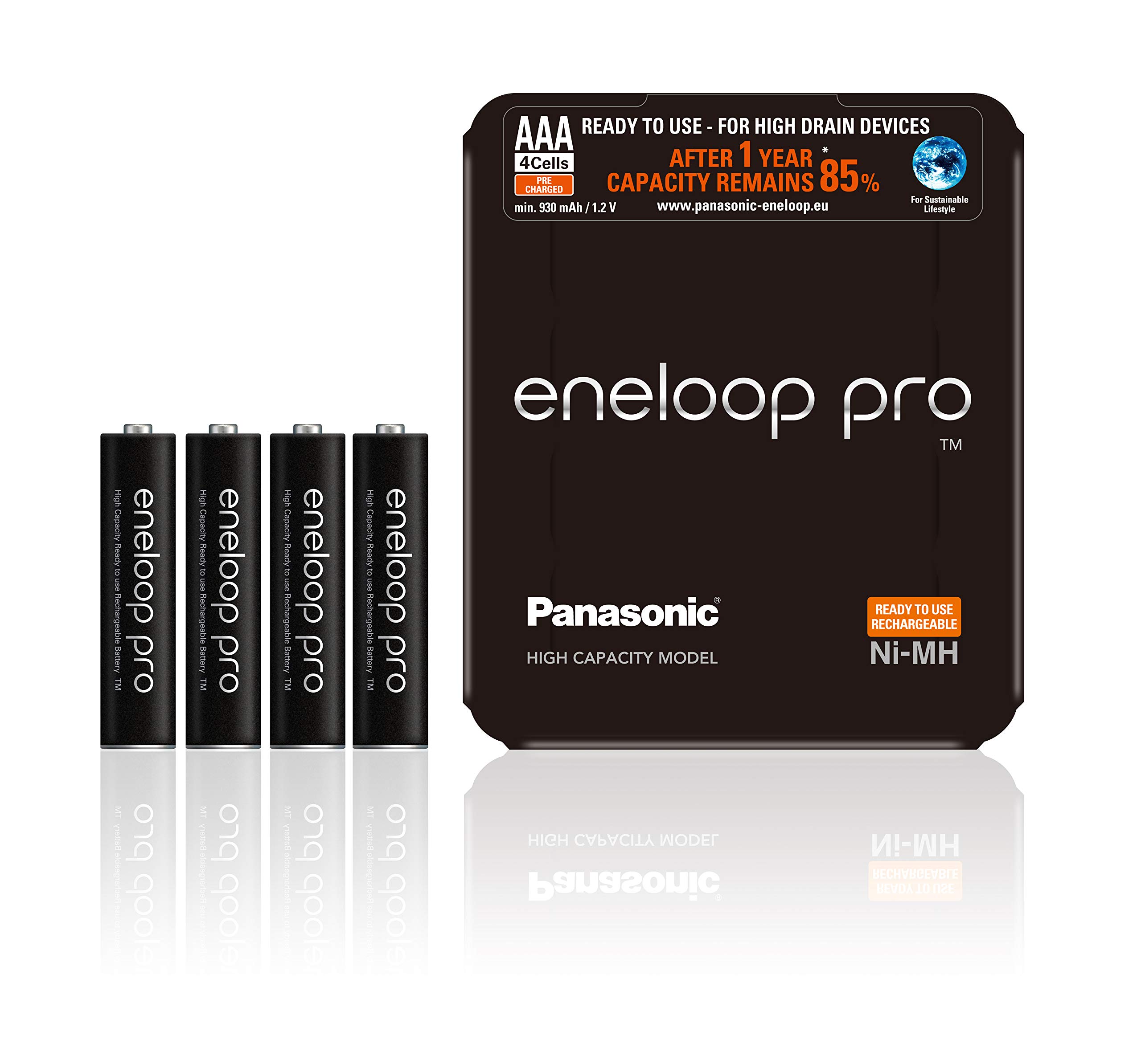 Panasonic Eneloop BK-4HCDE/4LE Ready-to-Use Ni-MH Battery AAA Micro Pack of 4 Black
