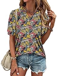 KISSMODA Women's Tunic Tops Casual V Neck Short