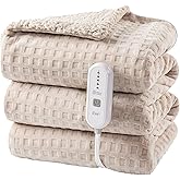 Dowin Heated Blanket Electric Blanket - Throw Size Waffle Fleece Heating Warming Blankets with Auto Shut Off for Couch Office Chair Bed Adults Fuzzy Cozy Machine Washable 50x60 Khaki