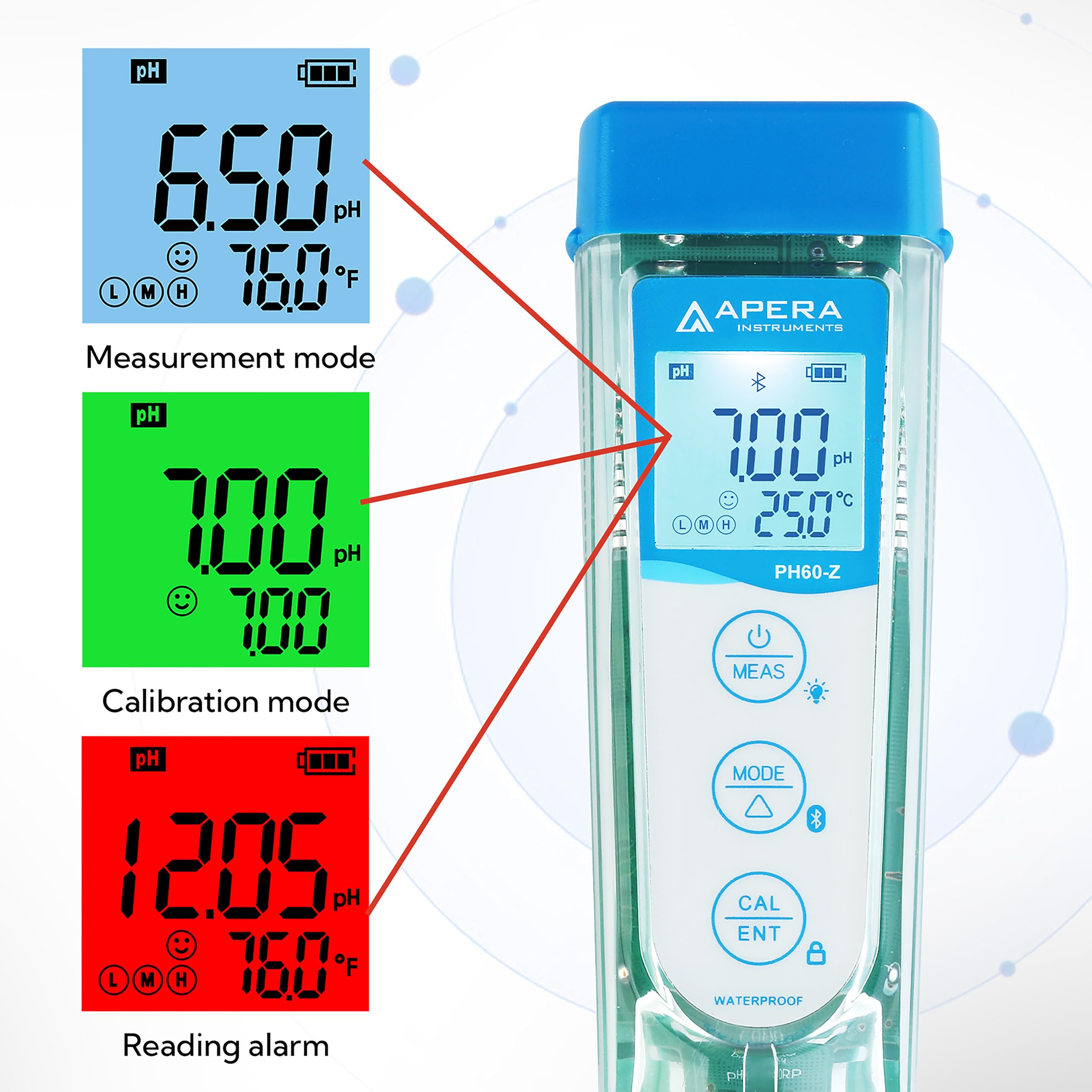 Apera Instruments AI3711 PH60-Z Bluetooth Smart pH Tester Powered by ZenTest Mobile App with Cloud-Based Datalogger