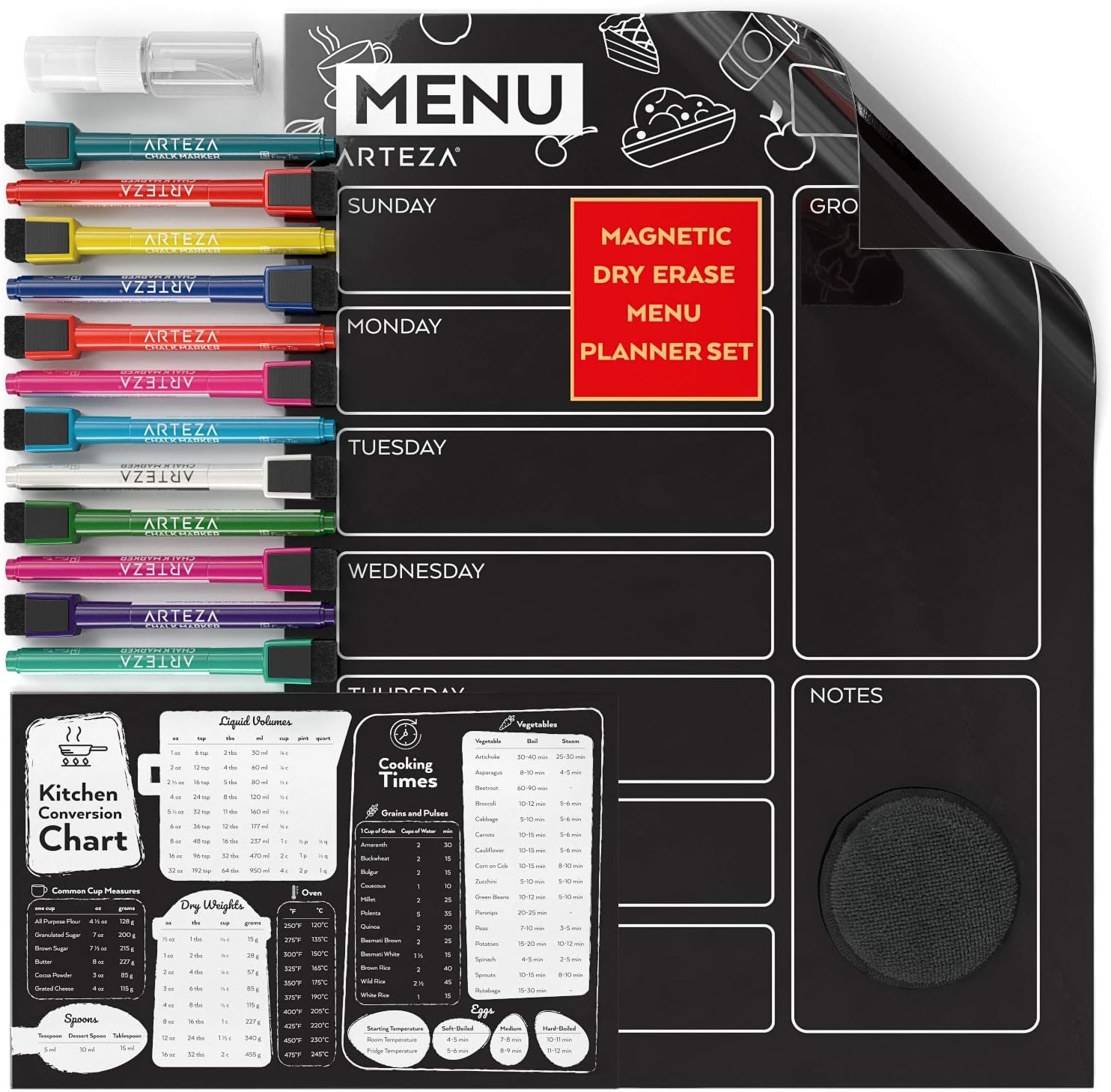 Amazon Com Arteza Dry Erase Magnetic Chalkboard Menu Planner Set