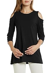 Afibi Womens Cold Shoulder 3/4 Sleeve Swing Tunic