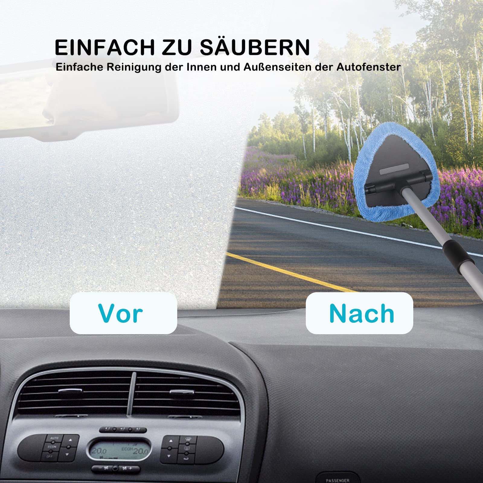 deuvuo Verbessertes Autoscheiben Innenreiniger, 9 Stück Erweiterbares Windschutzscheiben Reiniger Mit 6 Mikrofaserpads Und 2 Sprühflaschen, Multifunktionaler Scheibenreiniger Auto Set 2