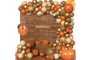JANINUS Pumpkin Thanksgiving Balloon Garland Arch Kit, 179PCS Fall Balloon Arch Orange Coffee Brown Pastel Yellow Burgundy Balloons Maple Leaves for Fall Thanksgiving Autumn Harvest Baby Shower Birthday