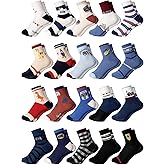 Fourluoo 20/40 Pairs Cartoon Socks for Boys Toddler Car Dinosaur Patterned Sport Round Neck Boys Dress Socks