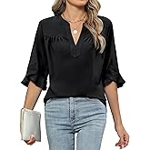 Blooming Jelly Women's Dressy Casual Blouses Business Work Tops Summer Tunic 3/4 Length Sleeve V Neck Shirts Trend Outfits