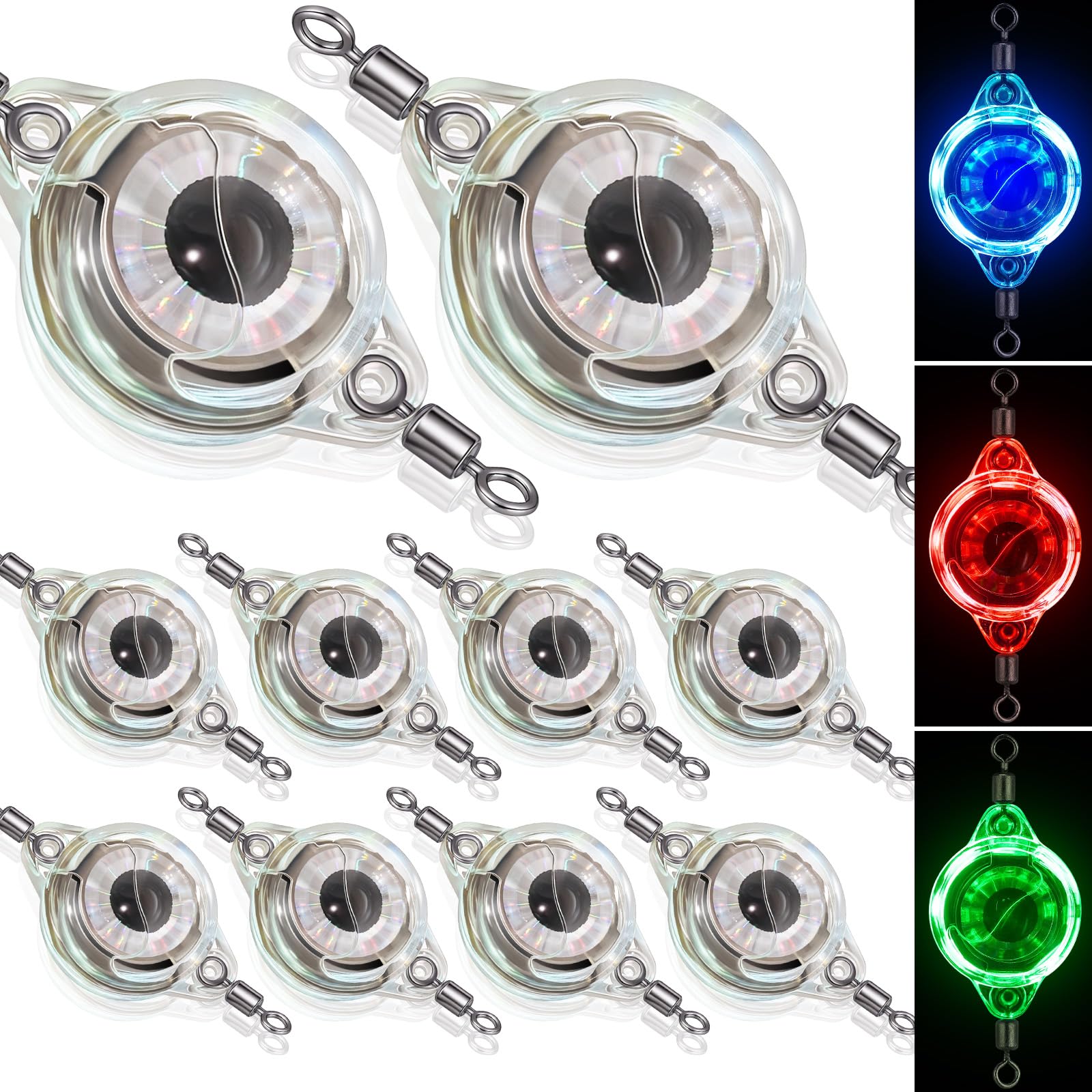 Photo 1 of Glooglitter 10 Pcs LED Underwater Fishing Light Deep Drop Light Ice Fishing Fish Eye Lure Lighted Bait, Deep Sea LED Lures Kit, Underwater Flasher Lures
