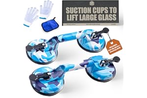 Fierce Animal Factory Glass Suction Cups to Lift Large Glass – Kit for Glasses, Wood, Metal, and Marble; Durable Aluminum with 242lb Capacity, Tile suction cup tool (2 Pack)