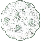 Elyxio 24Pcs Sage Green Floral Party Plates 7" Vintage Floral Leaf Disposable Paper Plates Wildflower Toile Small Scalloped Dessert Plate for Spring Easter Birthday Bridal Tea Party Supplies