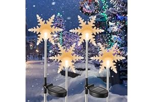Glintoper 4 Pack Solar Christmas Snowflakes Figurine Lights, Outdoor Solar Powered Snowflake Decorative Lights with Garden Stakes, Warm White LED Xmas Lighting Yard Stake for Path Lawn Patio Decor