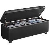 VASAGLE EKHO Collection - Storage Ottoman Bench, Entryway Bedroom Bench, 25 Gallons, Synthetic Leather with Stitching, Mid-Century Modern, Safety Hinges, Loads 660 lb, Ink Black ULOM075B01