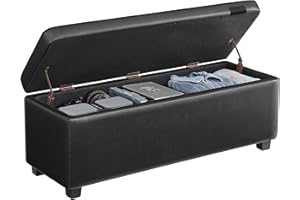 VASAGLE EKHO Collection - Storage Ottoman Bench, Entryway Bedroom Bench, 25 Gallons, Synthetic Leather with Stitching, Mid-Century Modern, Safety Hinges, Loads 660 lb, Ink Black ULOM075B01