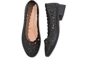 HEAWISH Women's Flats Shoes Ballet Flats for Women,Black Flats Floral Dress Shoes with Heel,Pu Leather Flats Shoes Women Dressy Comfortable Slip on Loafer