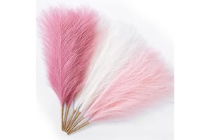 Serwalin Pampas Grass Pink Decor 17.7 Inch 6pcs, Faux Pampas Grass Home Decor, Artificial Pampas Grass Blush Fake Pampas, Short Vase Room Christmas Decoration
