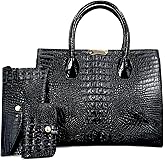Tote Top-handle Handbags Patent PU Leather Women Purse Satchel Crocodile Pattern Shoulder Crossbody Bag 3 Pcs Set
