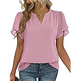 Zeagoo Womens Dressy Casual Shirts Short Sleeve V Neck Work Blouse Business Casual Summer Chiffon Tops