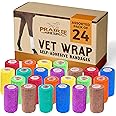 Prairie Horse Supply 24 Rolls Assorted Self Adhesive Bandage Wrap 4 Inch Elastic Cohesive Vet Tape for First Aid, Medical, Sport & Animals Wound