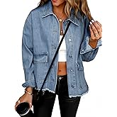 Glamaker Womens Jean Jackets Cropped Casual Denim Jacket Button Down Vintage Loose Frayed Hem Fall Coat with Pockets