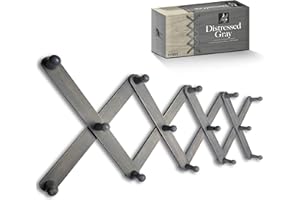 Mercurial Trade Expandable Wooden Coat Rack Hanger – Accordion Wall Mounted Paulownia Wood Hooks – Hand Made Vintage Expending Pegs – Hang Coat, Jacket, Hat, Leash, Towel, Scarf, Bag – Distressed Gray